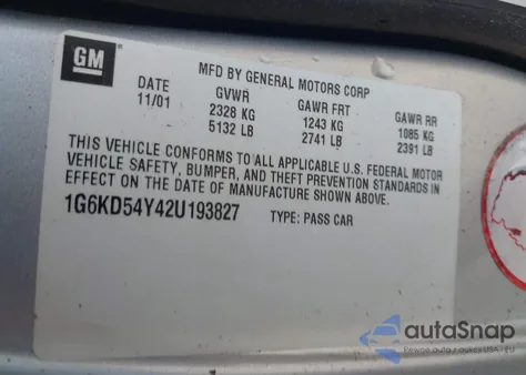 2002 Cadillac Deville Standard from USA, damaged, VIN 1G6KD54Y42U193827